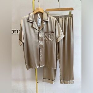 Elegant Satin Pajama Set in Taupe